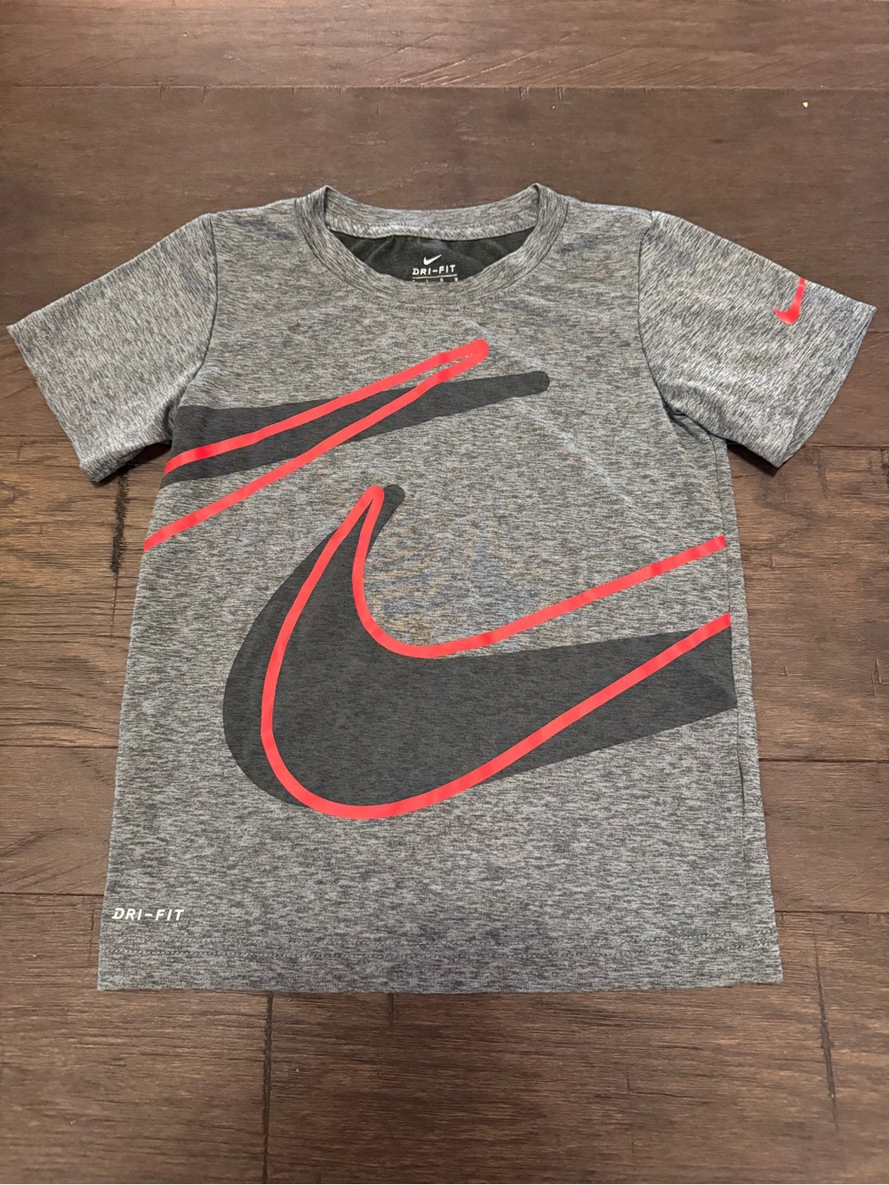 Nike Gray Heather Dri-FIT Tee with Black and Red Swoosh